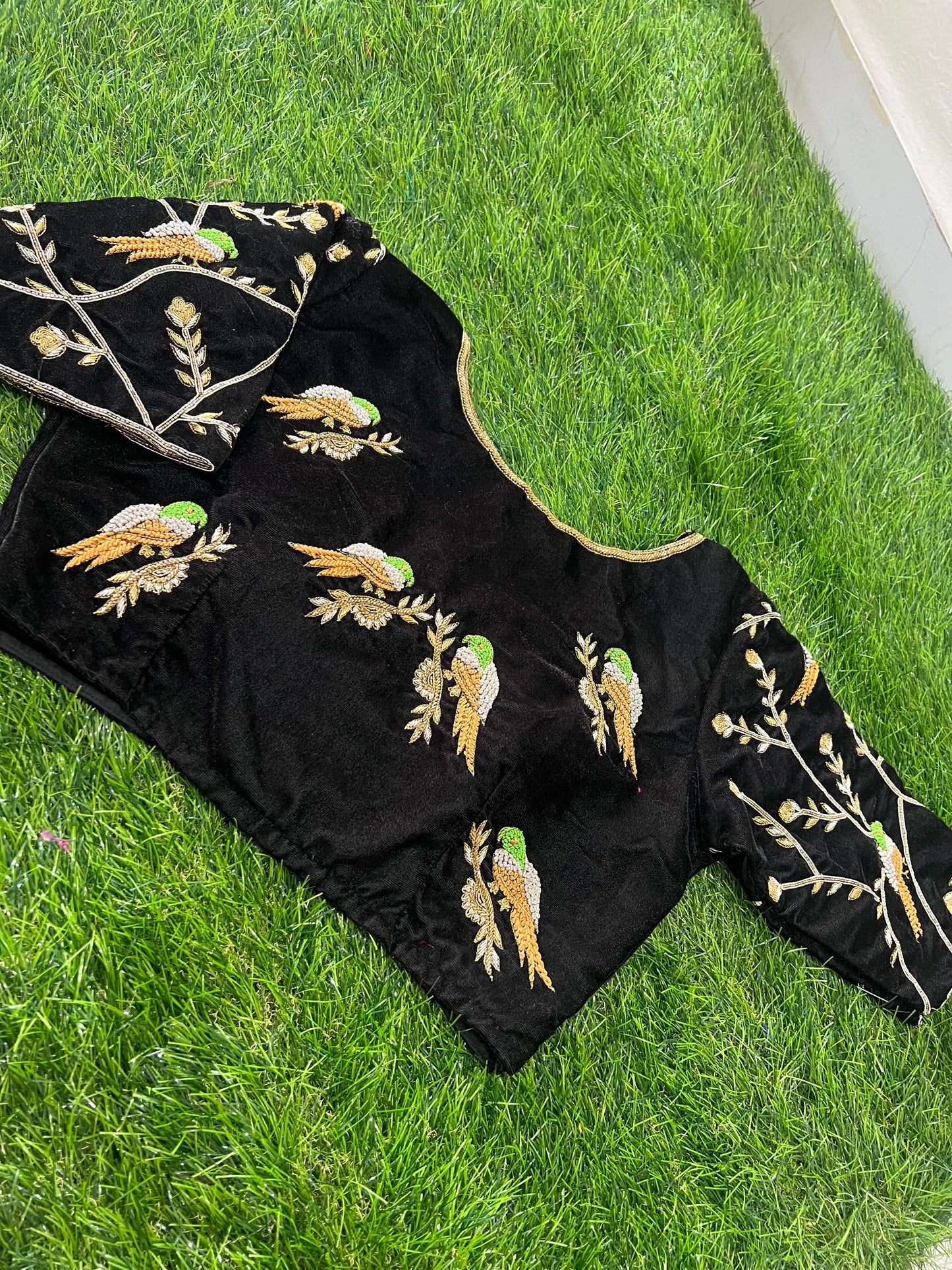 Black Velvet Bird Hand Work Blouse