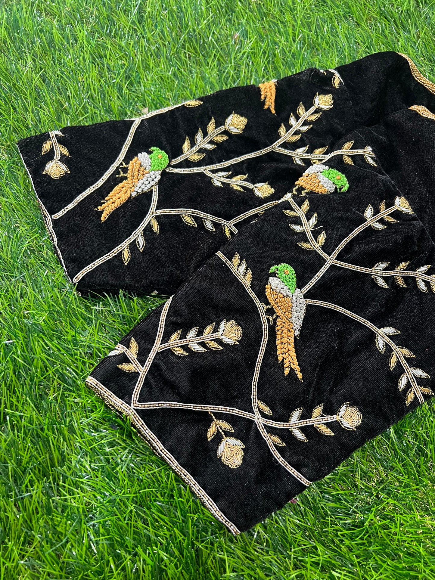 Black Velvet Bird Hand Work Blouse