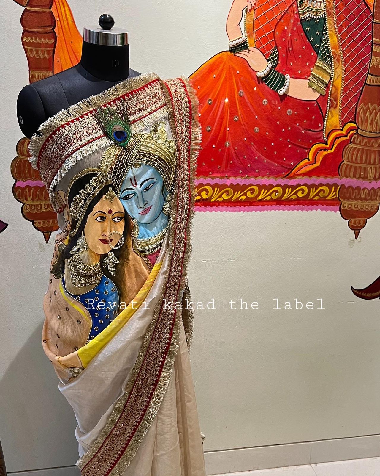 Hand-Painted Radha Krishna Saree with Handwork Blouse